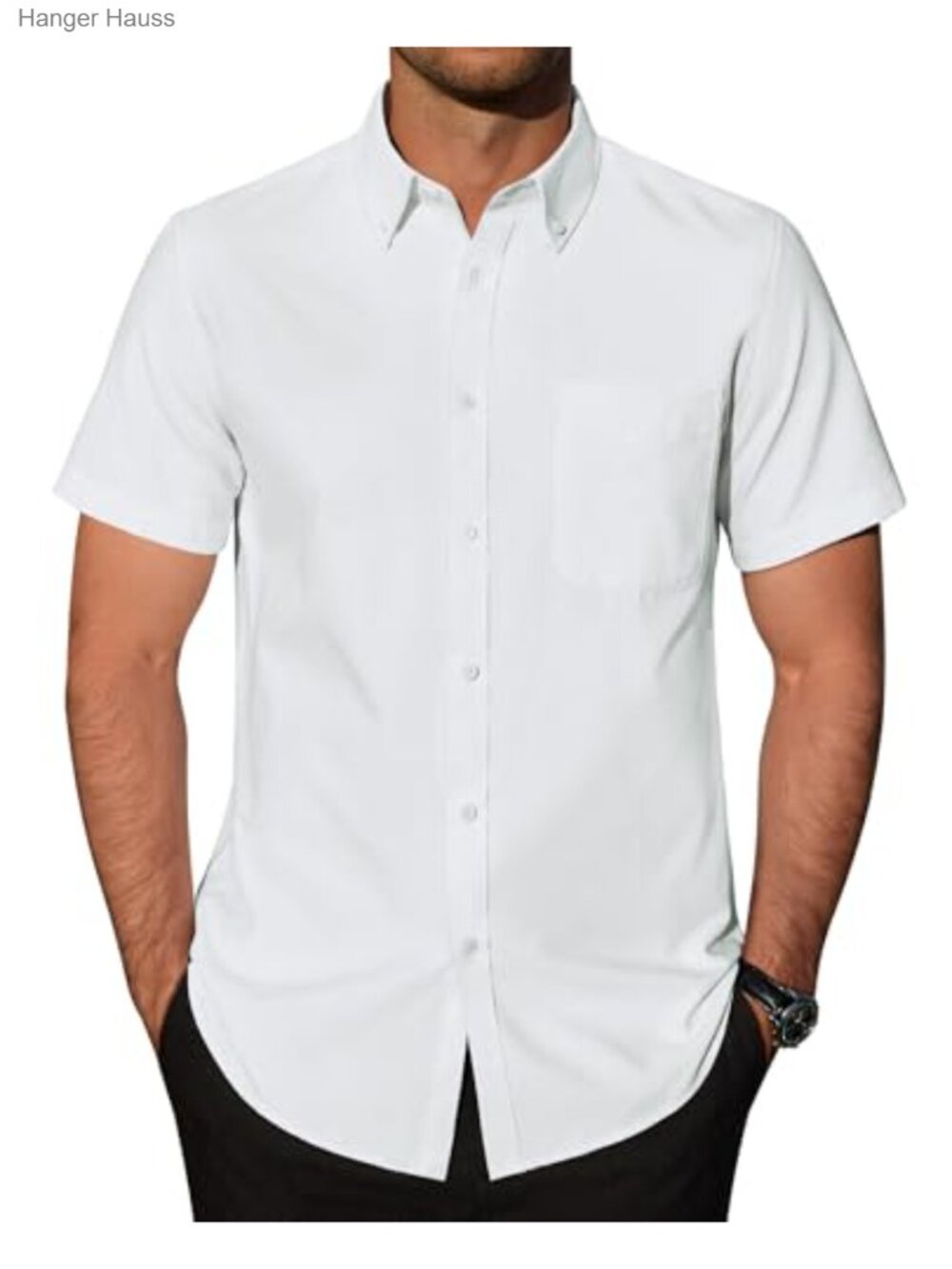 Men's Oxford Cotton Blend Short Sleeve Button Down Shirt Casual Business